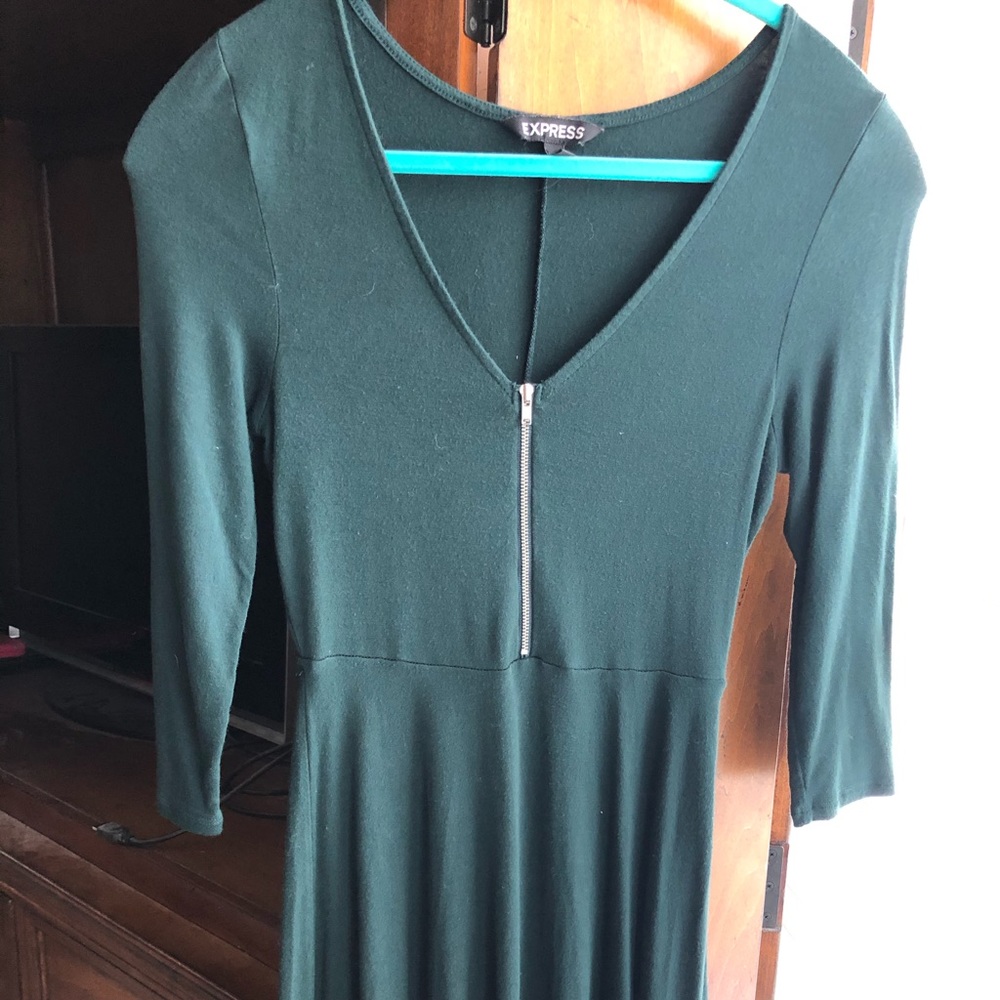 Express Zip Front Green Skater Dress, XS
